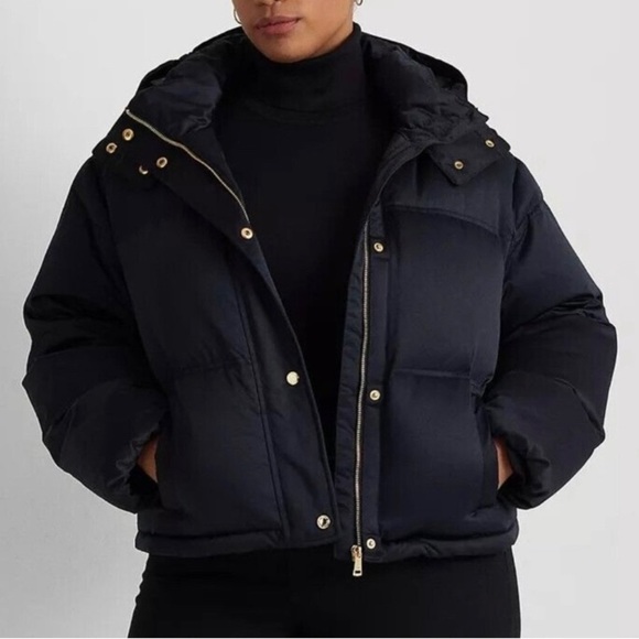 Lauren Ralph Lauren Black Plus Size Satin Puffer Jacket 1X NWT - Picture 2 of 16